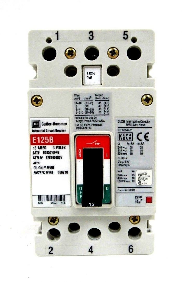 NEW CUTLER HAMMER EGB3015FFG CIRCUIT BREAKER 15A 3 POLE 67B3600G25 - Image 3