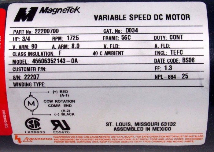 NEW MAGNETEK 46606352143-0A VARIABLE SPEED DC MOTOR 22200700 - Image 4