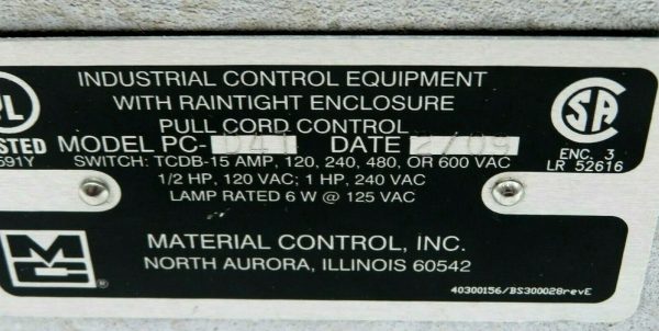 NEW MATERIAL CONTROL INC. PC-D4T PULL CORD CONTROL SWITCH 1/2 HP 120VAC PCD4T - Image 6