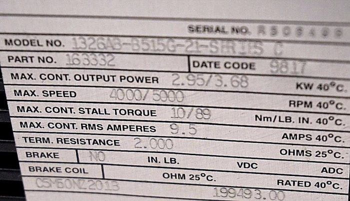 NEW RELIANCE ELECTRIC 1326AB-B515G-21 SERIES C SERVO MOTOR W/ CE-65-M ENCODER - Image 3