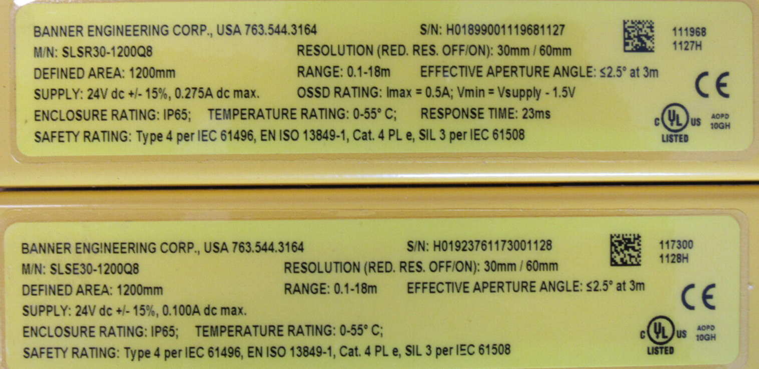NEW BANNER SLSE30-1200Q8 AND SLSR30-1200Q8 LIGHT CURTAIN SET 47-1/4" - Image 4