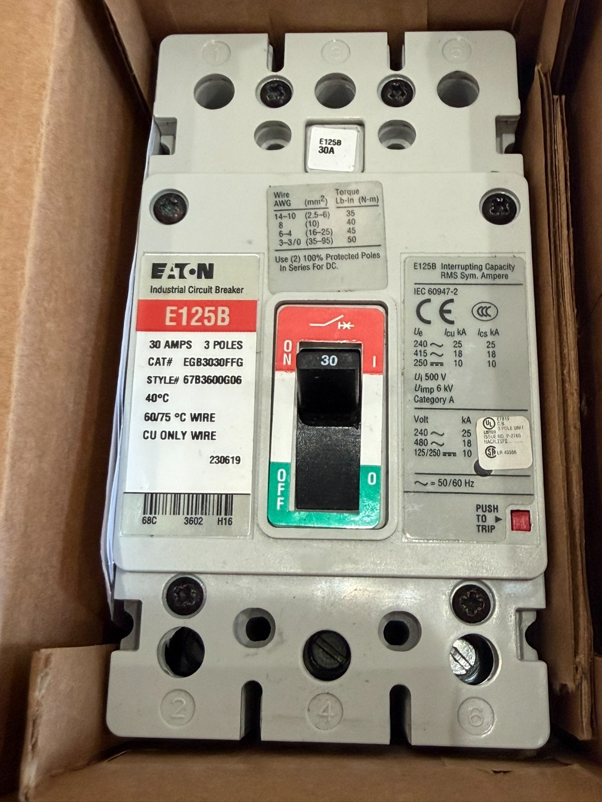 NEW EATON EGB3030FFG CIRCUIT BREAKER 480VAC 30 AMP 3 POLE SER.G - Image 4