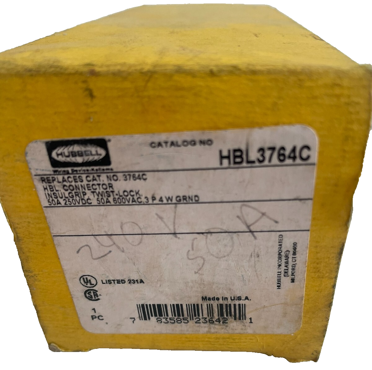 NEW HUBBELL HBL3764C CONNECTOR 50AMP 250VDC 600VAC - SB Industrial ...