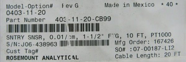 NEW ROSEMOUNT 0403-11-20 CONDUCTIVITY SENSOR 04031120 403-11-20-CB99 - Image 4