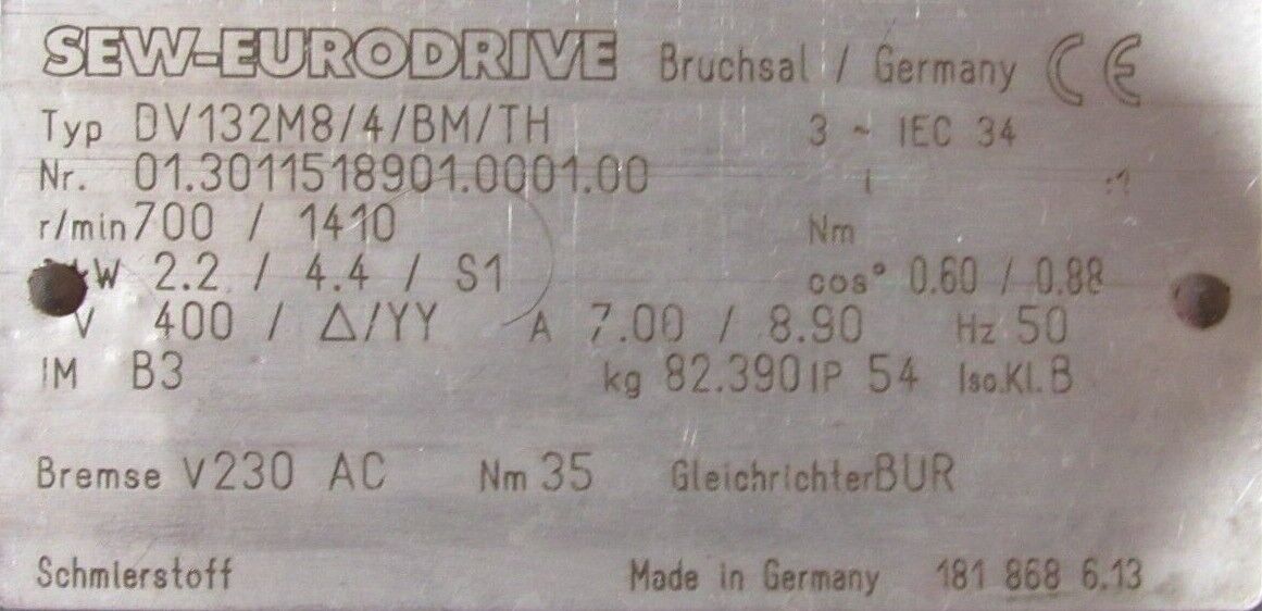 NEW SEW EURODRIVE DV132M8/4/BM/TH MOTOR DV132M84BMTH - Image 5