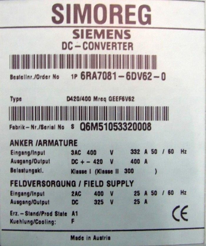 NEW SIEMENS 6RA7081-6DV62-0 DRIVE 6RA70816DV620 D420/400 MREQ GEEF6V62 - Image 5