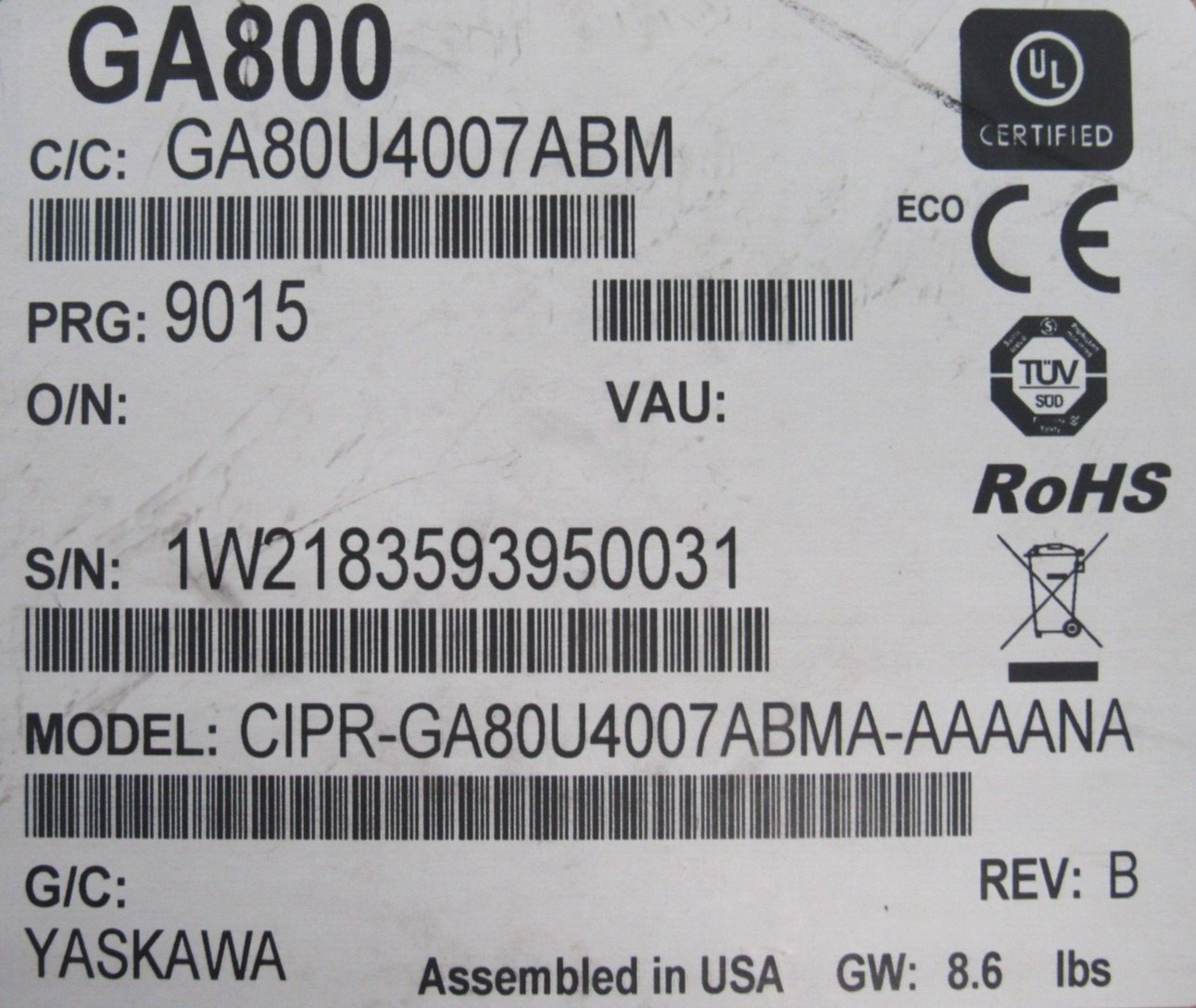 NEW YASKAWA GA800 AC DRIVE GA80U4007ABMA-AAAANA GA80U4007ABM - SB