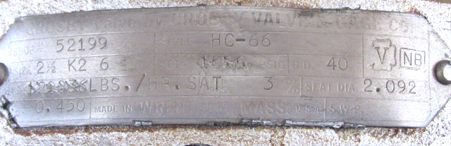 REFURBISHED CROSBY VALVE PSV-04-0458 RELIEF VALVE 1030 PSI 52199 2.5"x6" - Image 5