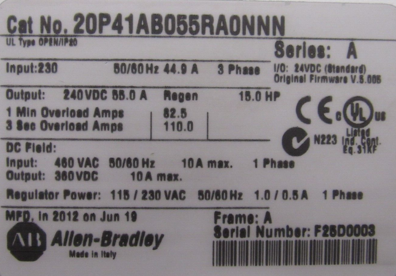 USED ALLEN BRADLEY 20P41AB055RA0NNN POWER FLEX DC 15HP SER. A - Image 5