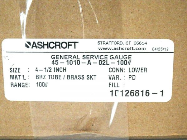 NEW ASHCROFT 45-1010-A-02L-100# GAUGE 451010A02L100 - Image 3