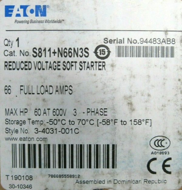 NEW EATON S811+N66N3S SOFT STARTER REDUCE VOLTAGE S811N66N3S - Image 6