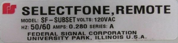 NEW FEDERAL SIGNAL SF-SUBSET REMOTE SELECTFONE 120VAC SFSUBSET - Image 3