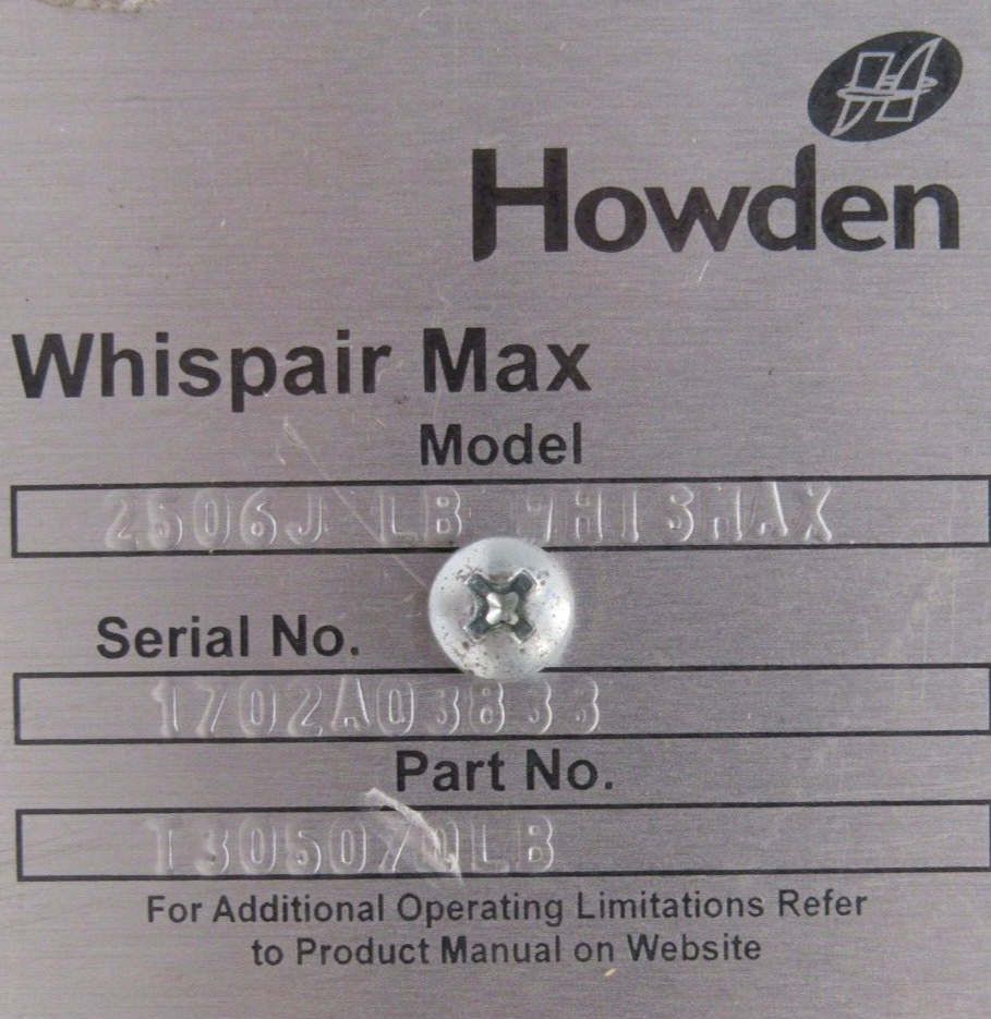 NEW HOWDEN ROOTS 2506J-LB-WHISMAX WHISPAIR AIR BLOWER I305070LB ...