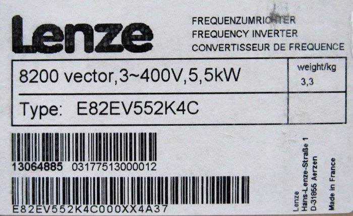 NEW LENZE E82EV552K4C FREQUENCY INVERTER 8200 VECTOR 3-400V 5.5KW - Image 5