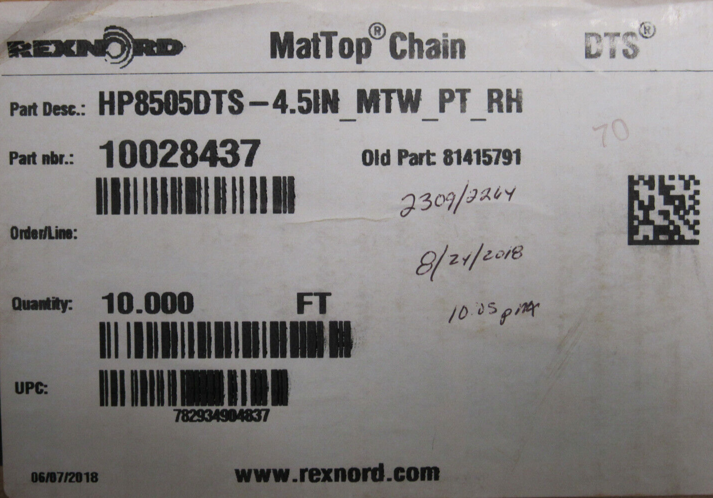 NEW REXNORD 10028437 TABLE TOP CONVEYOR CHAIN HP8505DTS-4.5IN MTW PT RH - Image 3