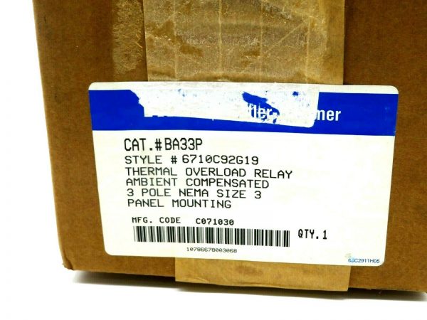 NEW SEALED EATON CUTLER-HAMMER BA33P THERMAL OVERLOAD RELAY 6710C92G19 - Image 3