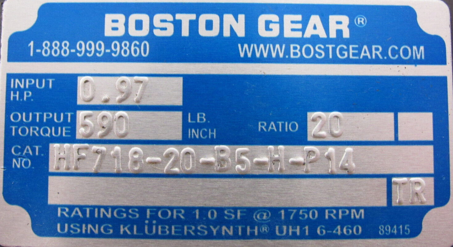 NEW BOSTON GEAR HF718-20-B5-H-P14 GEAR REDUCER 20:1 HF71820B5HP14 - Image 5