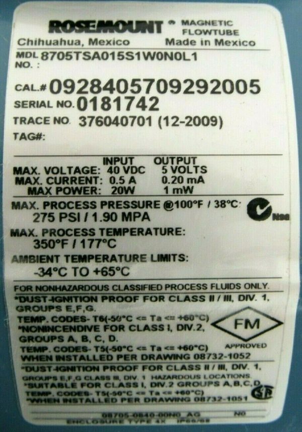 NEW ROSEMOUNT 8705TSA015S1W0N0L1 MAGNETIC FLOW TUBE - Image 5