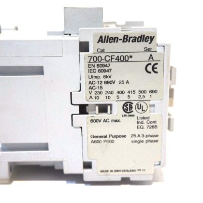 USED ALLEN BRADLEY 700-CF400* CONTACTOR 110/120 V  50/60 HZ SER.A 700CF400