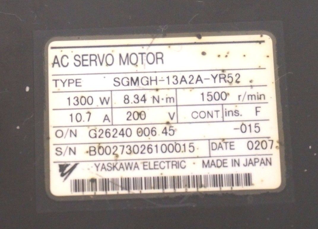 YASKAWA ELECTRIC SGMGH-13A2A-YR52 SERVO MOTOR SGMGH13A2AYR52 - Image 4