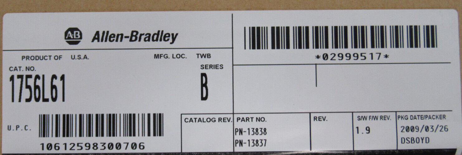 ALLEN BRADLEY 1756-L61 CPU MODULE SER.B 1756L61 NEW SURPLUS - SB ...