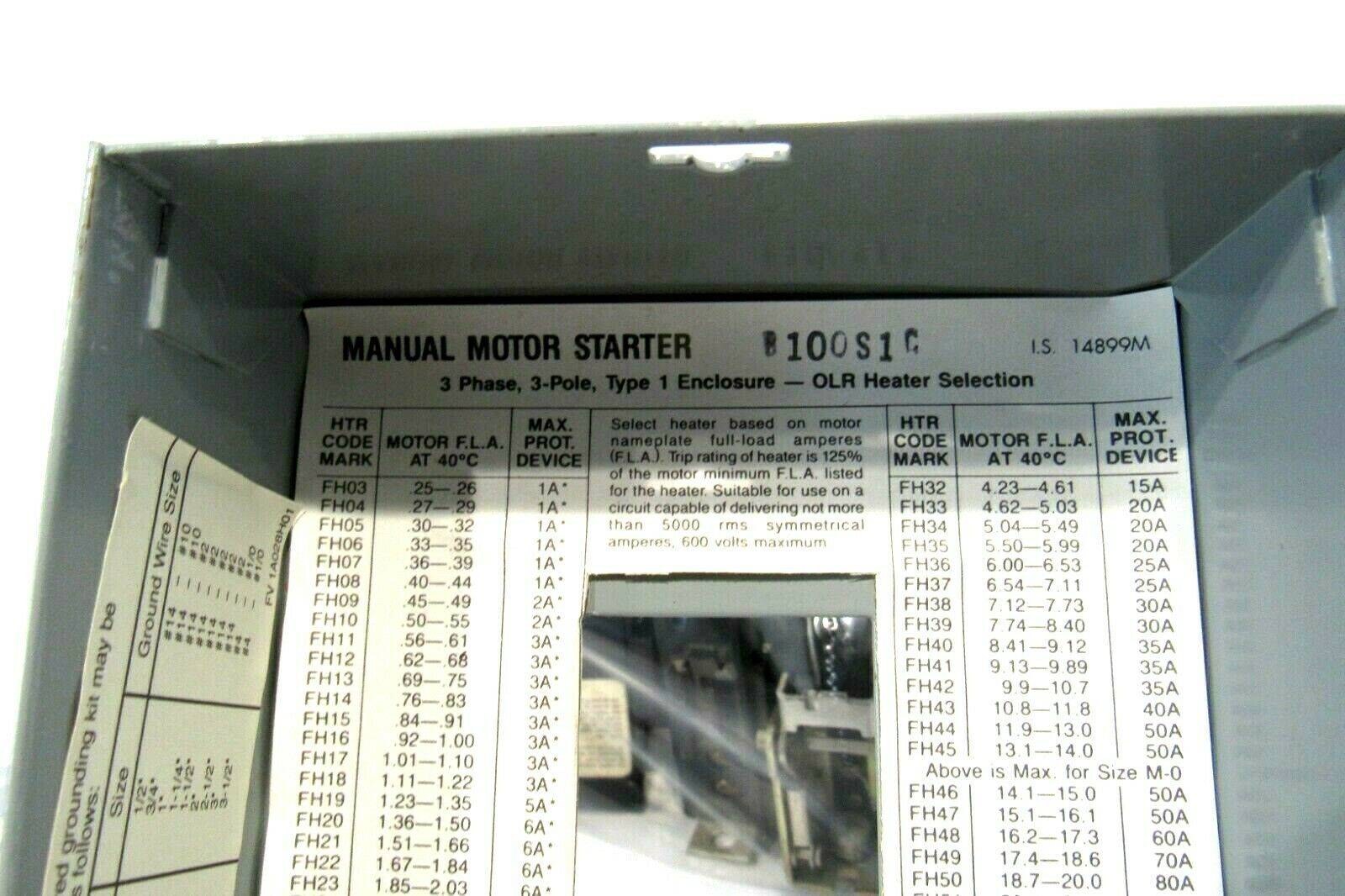 NEW CUTLER HAMMER B100M1C MANUAL MOTOR STARTER - Image 5