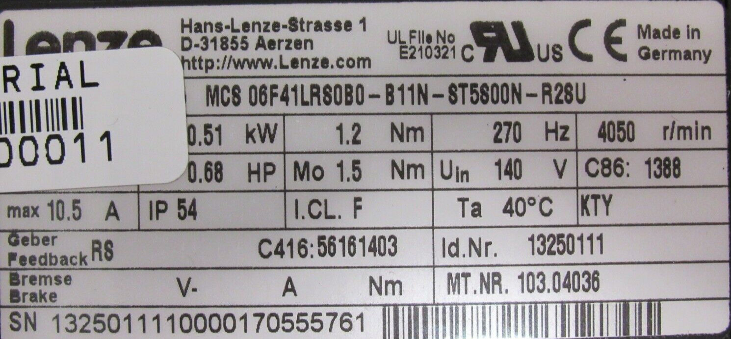 NEW LENZE MCS06F41LRS0B0-B11N-ST5S00N-R2SU SERVO MOTOR VOGEL 463437 TYPE MPV00 - Image 5
