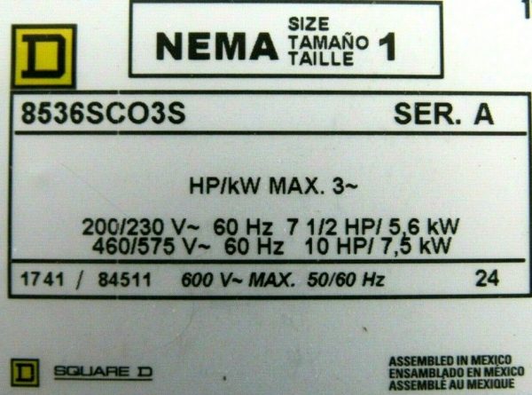 NEW SQUARE D 8536-SCO3-V02S STARTER SIZE 1 SER A 8536SCO3V02S - Image 4
