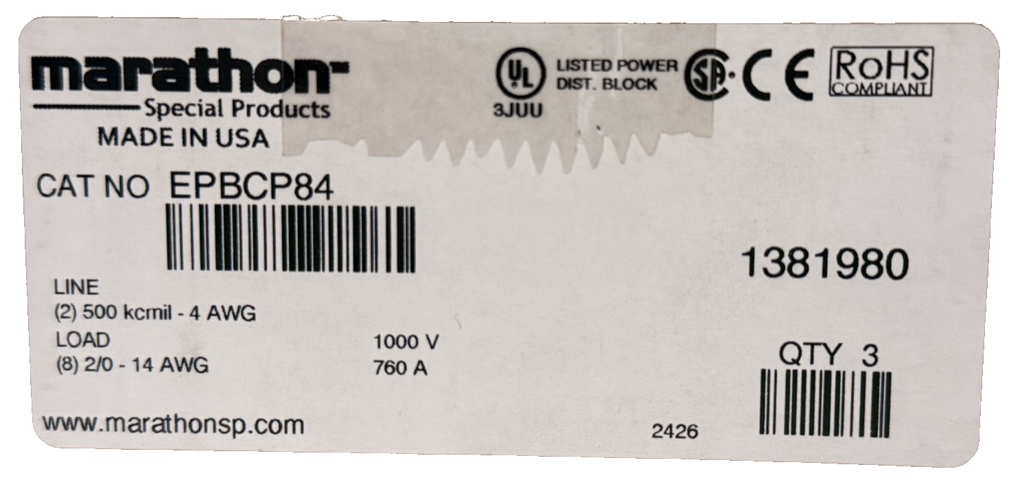 BOX OF 3 NEW MARATHON EPBCP84 POWER DISTRIBUTION BLOCKS THERMOPLASTIC INSULATOR - Image 8