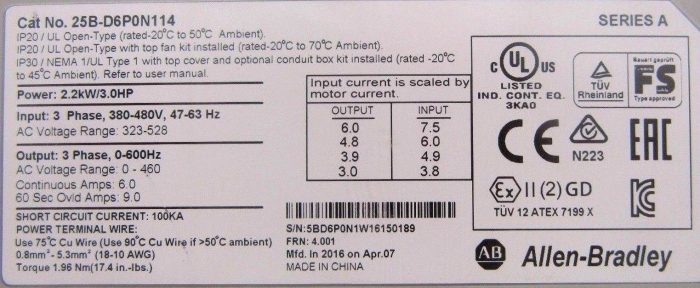 NEW ALLEN BRADLEY 25B-D6P0N114 AC DRIVE POWER FLEX 525 3HP 323-528V 25BD6P0N114 - Image 5