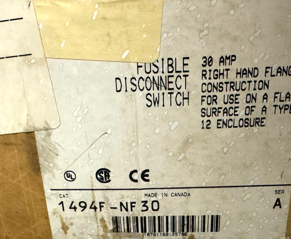 NEW ALLEN BRADLEY 1494F-NF30 DISCONNECT SWITCH 30A 3P 600V - Image 5