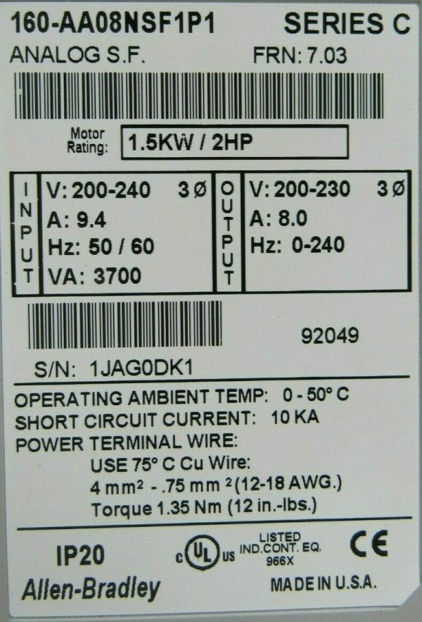 NEW ALLEN BRADLEY 160-AA08NSF1P1 SPEED CONTROL SER C 160AA08NSF1P1 - Image 5