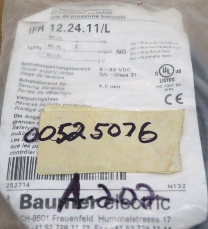 NEW BAUMER IFR12.24.11/L PROXIMITY SWITCH INDUCTIVE IFR122411L - Image 3