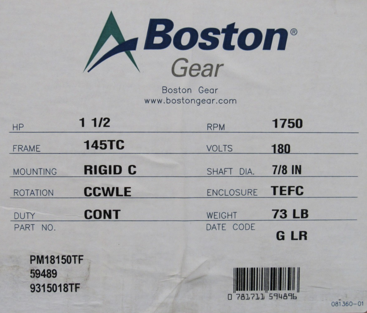 NEW BOSTON GEAR PM18150TF MOTOR 1.5HP 180V 145TC - Image 6