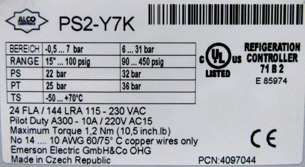 NEW EMERSON PS2-Y7K DUAL PRESSURE CONTROL PS2Y7K - Image 4