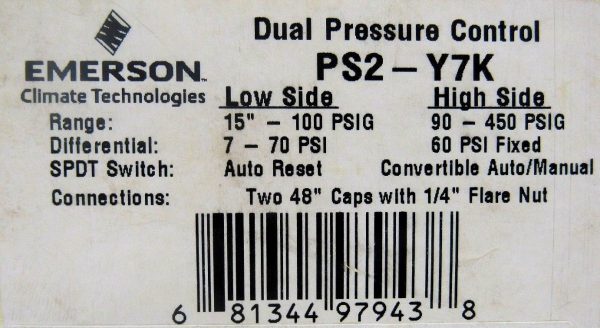 NEW EMERSON PS2-Y7K DUAL PRESSURE CONTROL PS2Y7K - Image 5