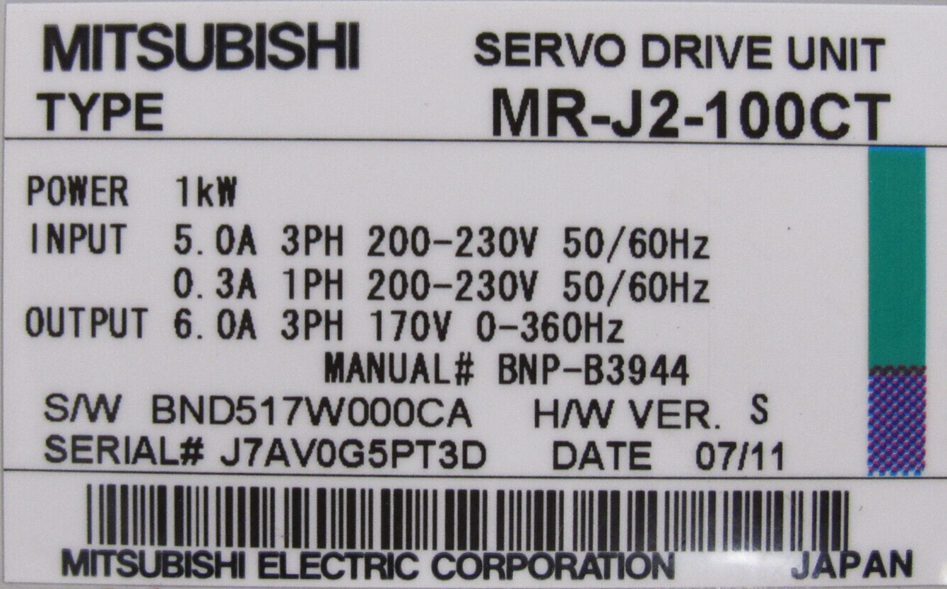 USED MITSUBISHI MR-J2-100CT SERVO DRIVE MRJ2100CT - Image 5