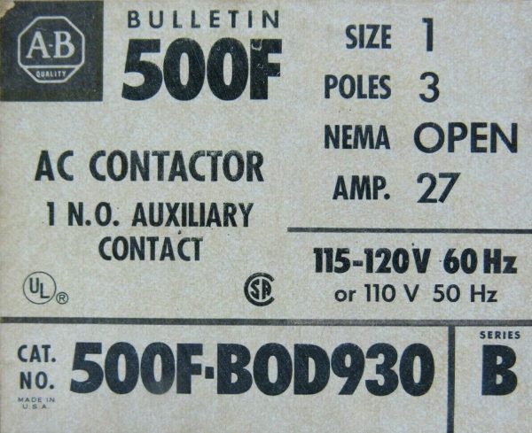 NEW ALLEN BRADLEY 500F-B0D930 CONTACTOR SIZE 1 SER B 500FB0D930 - Image 5
