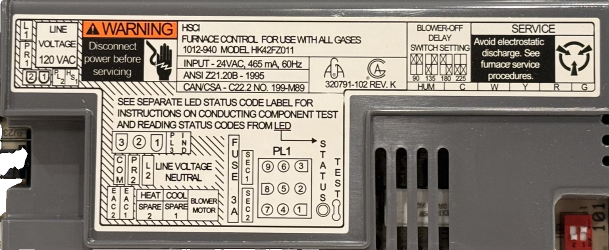 NEW CARRIER BRYANT HK42FZ011 FURNACE CONTROL BOARD 320791-102 REV. K 1012-940 - Image 6