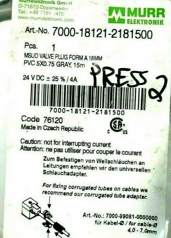 NEW MURR ELEKTRONIK 7000-18121-2181500 MSUD VALVE PLUG 7000181212181500 - Image 4