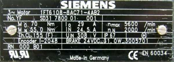 NEW SIEMENS 1FT6108-8AC71-4AB2 SERVO MOTOR 1FT61088AC714AB2 SD31780001001 - Image 5