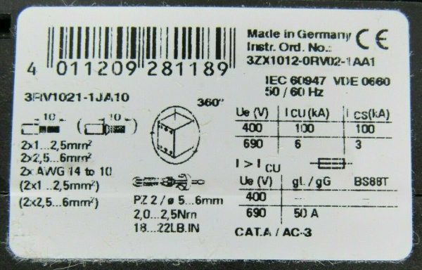 NEW SIEMENS 3RV1021-1JA10 CIRCUIT BREAKER 3RV10211JA10 - Image 4