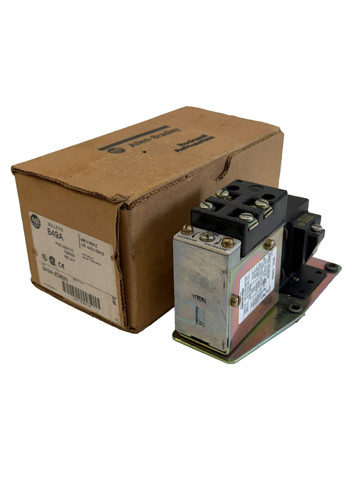 ALLEN BRADLEY 849A-ZOB25 PNEUMATIC TIMING RELAY SER. B 849AZOB25 NEW, SURPLUS
