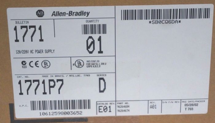 NEW ALLEN BRADLEY 1771-P7 POWER SUPPLY SER. D, REV. E01, 1771P7 - Image 3