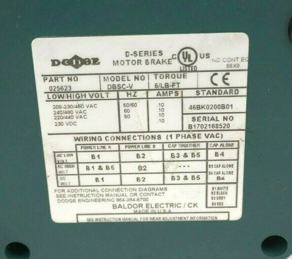 NEW BALDOR DODGE 025623 DBSC-V D SERIES MOTOR BRAKE DBSCV - Image 4