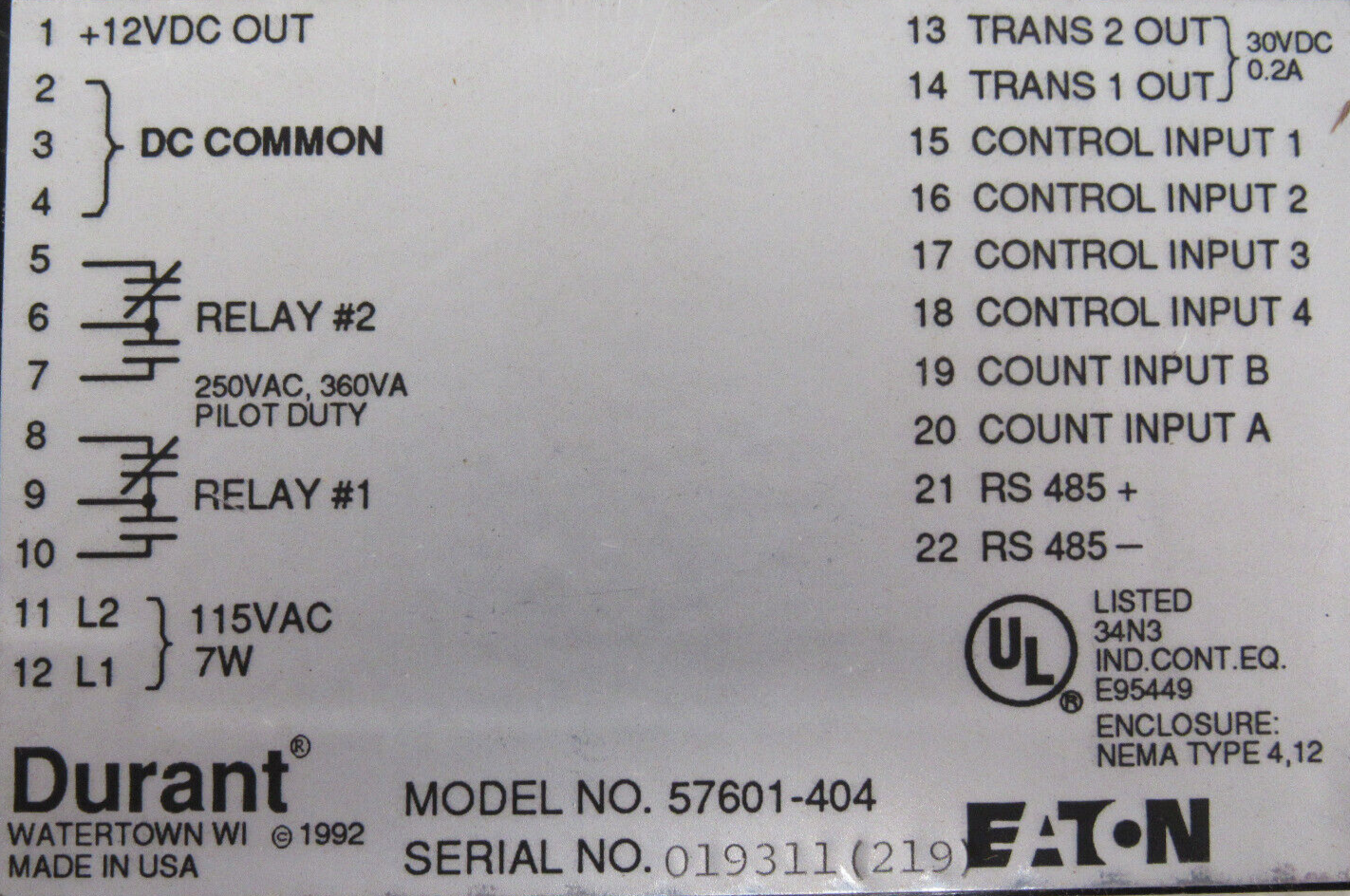 NEW EATON DURANT 57601-404 COUNTER TOTALIZER 57601404 - Image 5