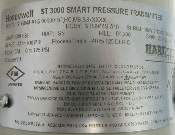 NEW HONEYWELL ST3000 PRESSURE TRANSMITTER STG944-A1G-00000-1C,HC,MB,S3+XXXX - Image 4