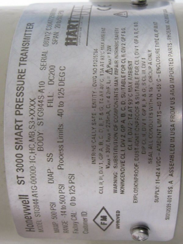 NEW HONEYWELL ST3000 PRESSURE TRANSMITTER STG944-A1G-00000-1C,HC,MB,S3+XXXX - Image 5