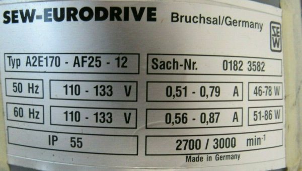 NEW SEW EURODRIVE DFT71D4VS GEAR MOTOR .5HP A2E170-AF25-12 - Image 4