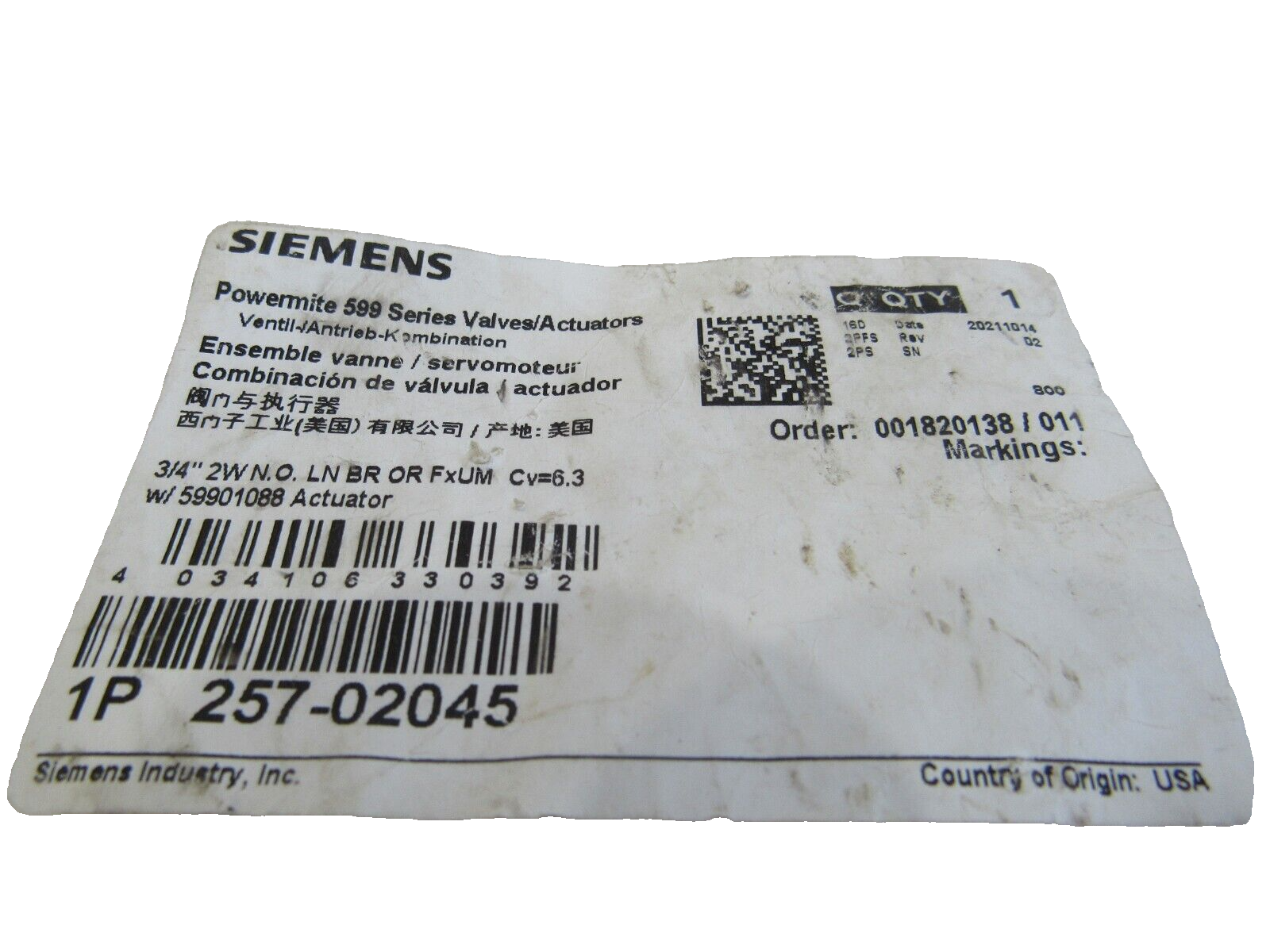 NEW SIEMENS 257-02045 ACUATOR/VALVE 25702045 - Image 7